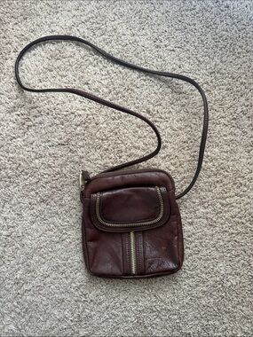 B. Mackowsky Brown Leather Crossbody Bag with Front Zip Pocket